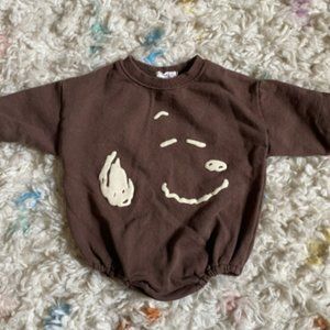 Bebe Nine Korean Sweatshirt Bubble Romper with Abstract Smiley Face